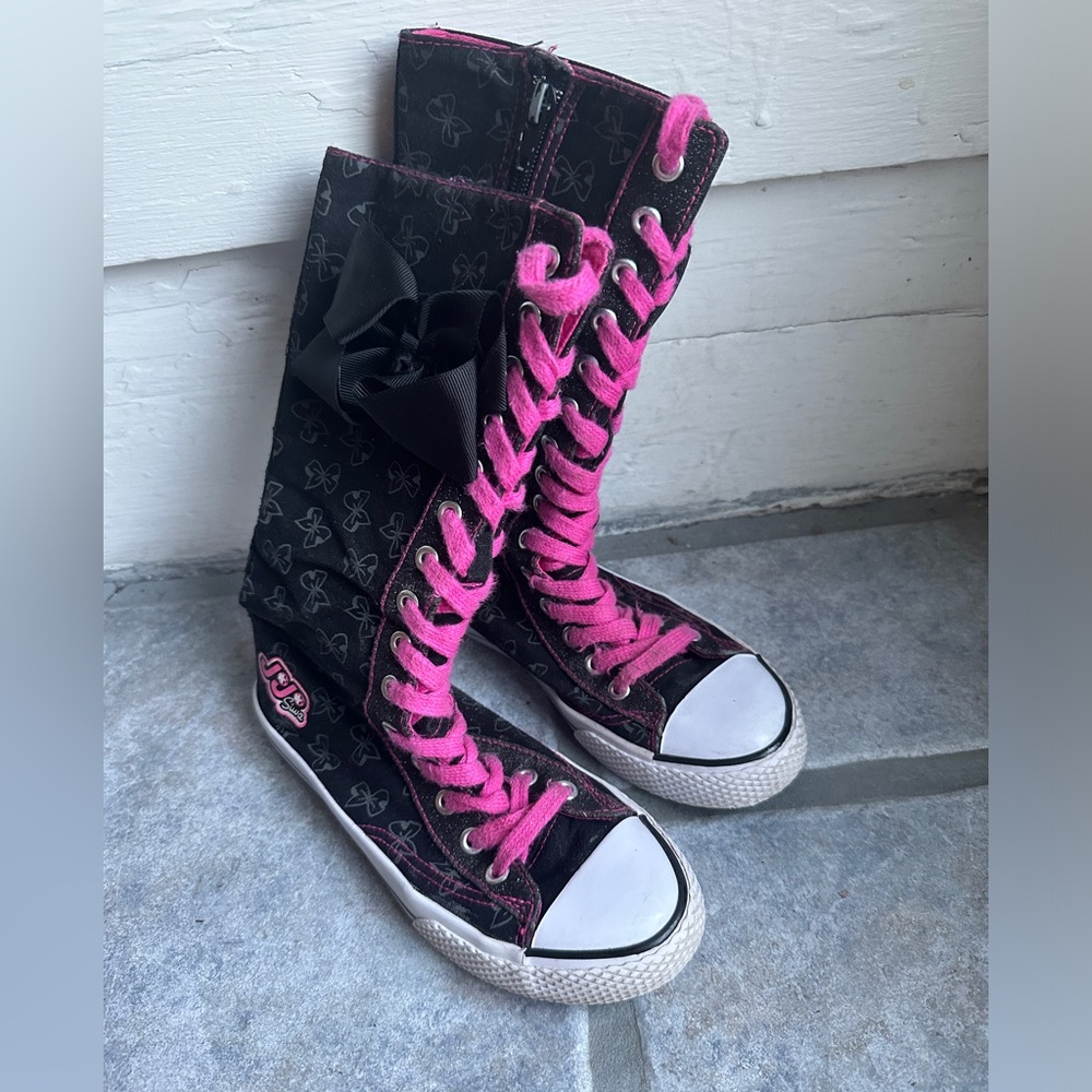 Jojo Siwa high top black and pink sneakers Size 2
